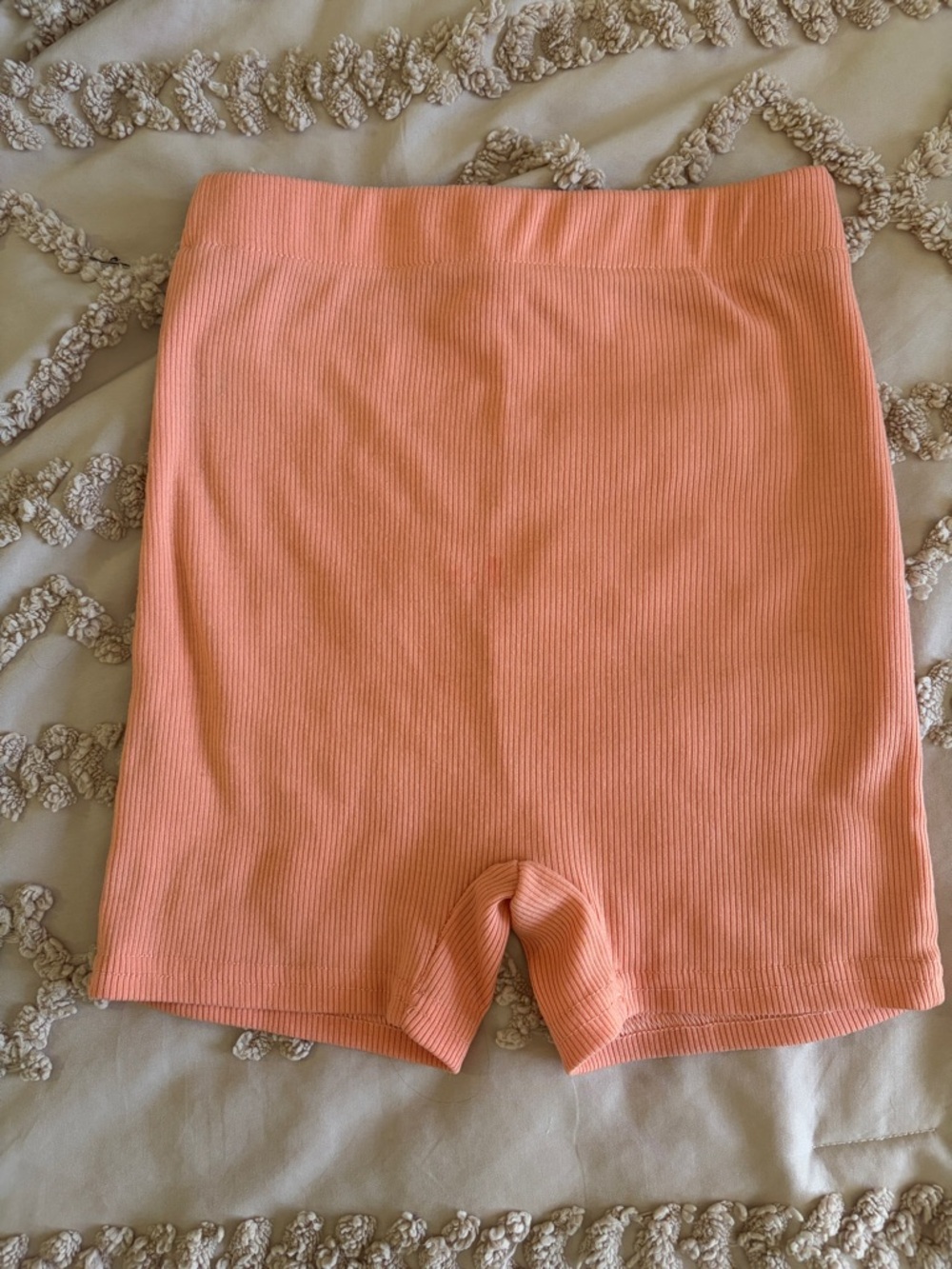 Ribbed High-Rise Peach Bike Shorts - Women